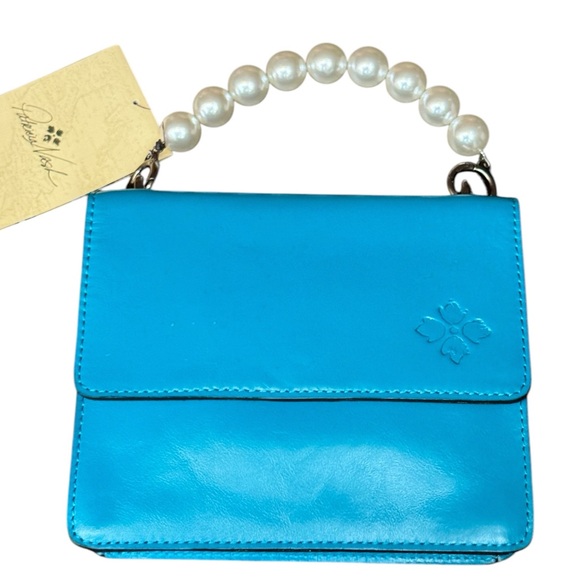 Patricia Nash VEOLIA Pearl Handle Turquoise Leather Crossbody - Picture 5 of 10